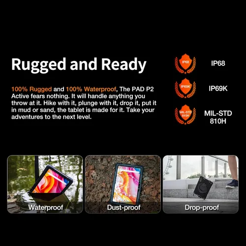 Vista 3 de AGM Tablet P2 Active Ultra Rugged para todos, tableta Android de 11 pulgadas, 16 GB de RAM 256 GB ROM 2 TB TF, pantalla IPS FHD de 90 Hz/Widevine