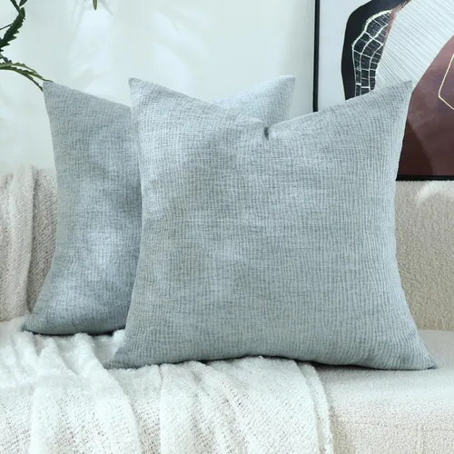 Vista 16 de Stellhome Juego de 2 fundas de almohada de felpilla azul gris de 16 x 16 pulgadas, fundas de cojín con textura de línea suave, decoración bohemia