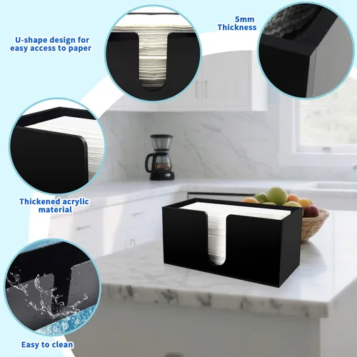Vista 4 de Toallero de papel para encimera, 1 paquete de dispensador de servilletas acrílicas negras Fits Multifold, C-Fold & Z-Fold Trifold Towels, Durable