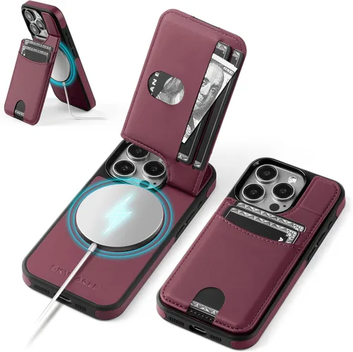 Vista 20 de SkyEagle Funda compatible con Magsafe para iPhone 13 Pro Max con soporte para tarjetas, función atril, bloqueo RFID, ranuras para tarjetas de Verde