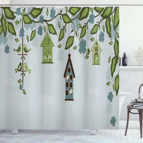 Vista 23 de Ambesonne Decor Collection, juego de cortina con ganchos para regadera Amarillo y marrón