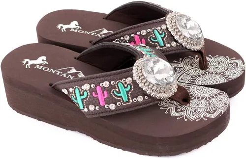 Vista 3 de Montana West - Sandalias patrióticas para mujer, con ornamento de metal, de plataforma, tipo vaqueras