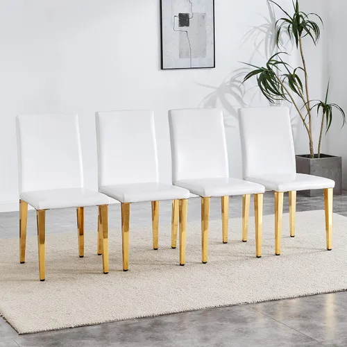 Vista 9 de Juego de 4 sillas de respaldo de piel sintética blanca con patas de metal plateadas. La combinación perfecta, adecuada para estilos minimalistas