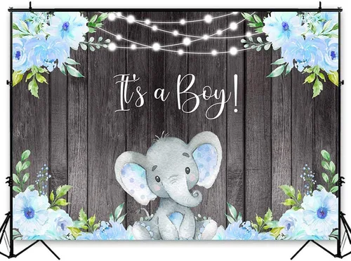 Vista 2 de Avezano Cartel de elefante para baby shower, cartel de fiesta de niño con texto en inglés "It's a boy", decoración floral azul para baby shower, 6 x