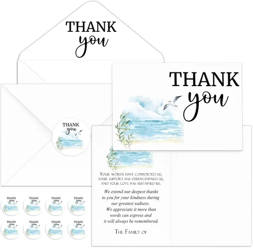Vista 10 de Fumete Juego de 50 tarjetas de agradecimiento funerarias con sobres y calcomanías, tarjetas de agradecimiento de condolencias con mensaje