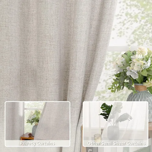 Vista 236 de BGment Cortinas de Lino Beige de 63 Pulgadas de Largo 2 Paneles - Tratamientos para Ventanas con Textura de Arpillera Filtrantes de Luz Cortinas B