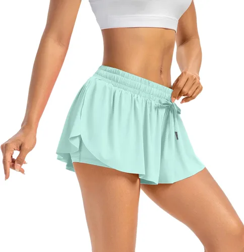 Vista 3 de Leftear Pantalones cortos fluidos para mujer, gimnasio, yoga, entrenamiento, correr, tenis, faldas de elastano, ropa linda, casual, verano, paquete