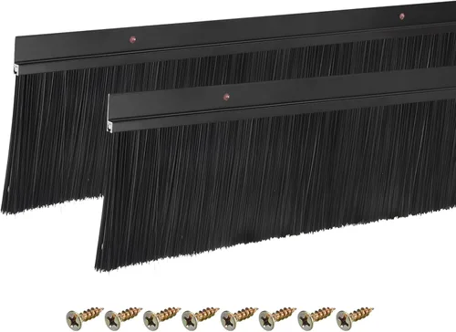 Vista 13 de uxcell 2 piezas barredor de cepillo inferior para puerta forma H base de aleación de aluminio con cepillo de nailon de 0.4 pulgadas para hogar