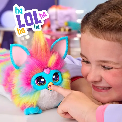 Vista 7 de FURBY Juguete Interactivo DJ, Peluche Electrónico Súper Suave Arcoíris con Música, Luces, Movimiento y Juegos, Habla Inglés y Furbish, 32 Pulgadas