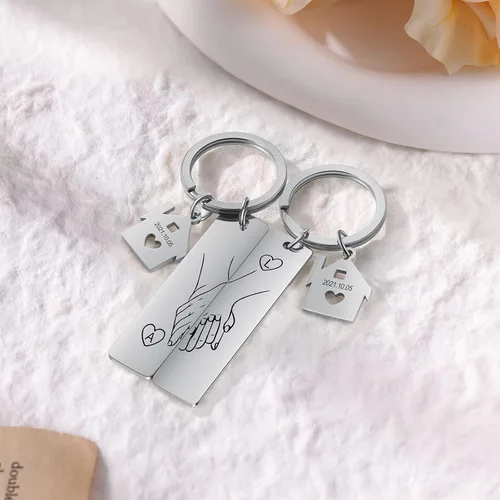 Vista 4 de Jewelstruck Llavero de regalo para parejas, regalos lindos para novio, novia, fecha inicial personalizada, a juego, llaveros para parejas