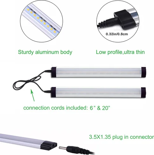 Vista 5 de AIBOO Kit de Barra Rígida de Luz LED Bajo Mostrador, Enchufable con Cable, Iluminación Bajo Gabinete con Interruptor LED Regulable de 12V