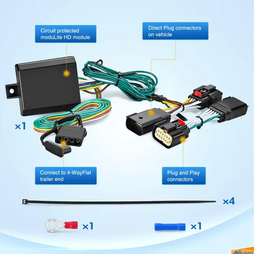 Vista 4 de Nilight Kit de arnés de cableado de remolque de 4 vías 56407, arnés de cableado de remolque personalizado del lado del vehículo JL, compatible