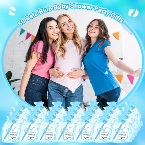 Vista 6 de Harloon Juego de 50 bolígrafos de baby shower, recuerdos para invitados, bolígrafos It's a Boy, regalos de fiesta de baby shower, tarjetas azules