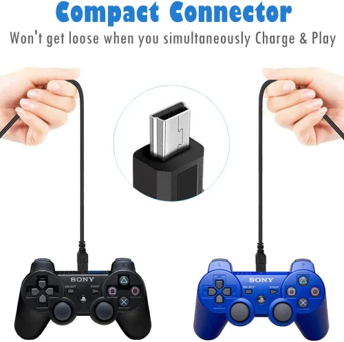 Vista 6 de Paquete de 2 cables de carga para controlador PS3 de 10 pies, USB 2.0 tipo A a Mini B, cable de sincronización para Sony Playstation 3 PS3PS3 SlimPS