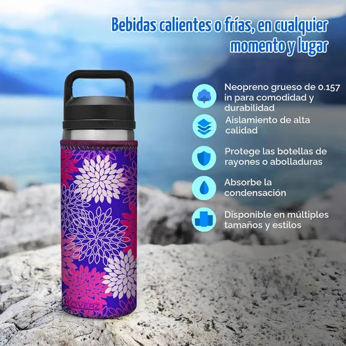 Vista 4 de Funda de neopreno para botella de agua Koverz, funda de neopreno, se ajusta a botellas de agua de 24-30 oz, lavable y reutilizable, tamaño grande
