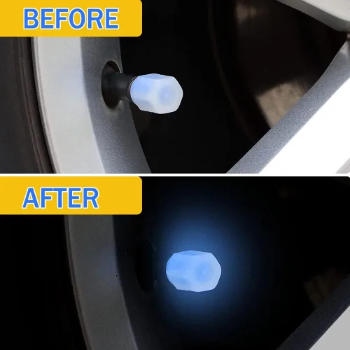 Vista 3 de Tapones de vástago de válvula de neumático para automóvil, 5 tapas fluorescentes para vástagos de válvula, cubierta de tapones de aire para Azul