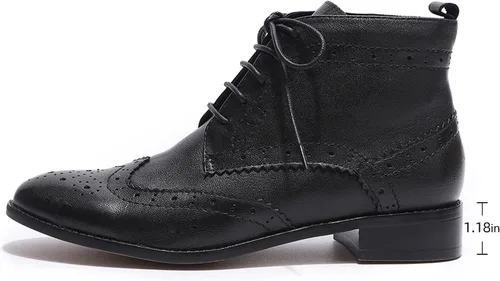 Vista 2 de Mona flying Botas Oxford de cuero cómodas con cordones para mujer, botas de tobillo de alta moda, botas de combate de tacón bajo