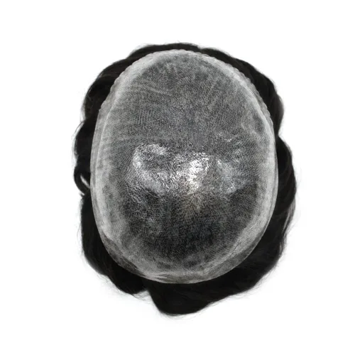 Vista 5 de Toupee - Sistema de reemplazo de cabello humano europeo completo para hombre, 0.004 in, inyección de poliuretano natural para hombres, sistema