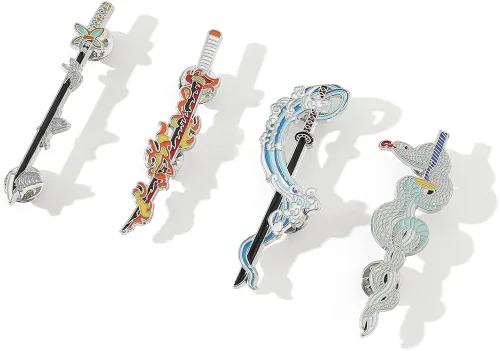 Vista 2 de Anime Demon Slaye Pins Kamado Tanjirou Tomioka Giyuu Bayonet Sword Weapon Keychains Pins for Men Women Jewelry