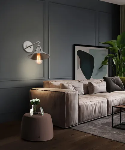Vista 6 de PERMO - Iluminación de pared industrial vintage en metal, apliques de pared en níquel cepillado, lámpara de pared ajustable de 180 grados