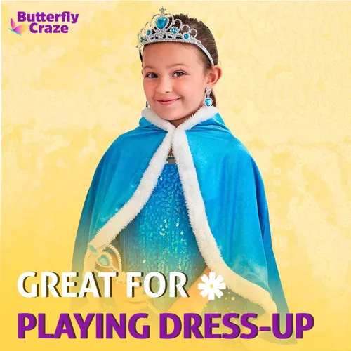 Vista 7 de Butterfly Craze Snow Princess Kids Cape with Hood Childrens Warm Winter Wrap Shawl Ice Blue Cape Only