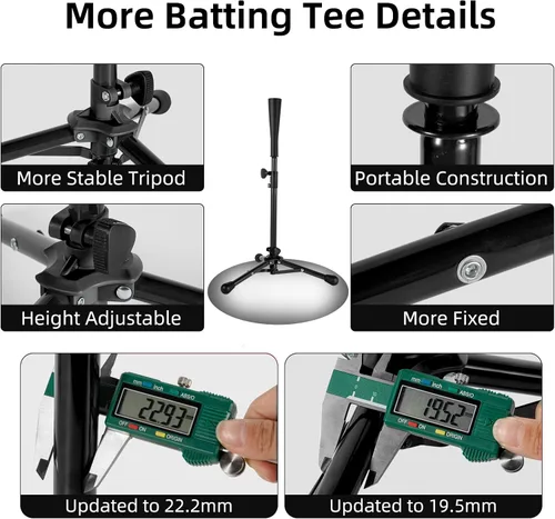 Vista 6 de Kids Baseball Tee, 20.87 to 31.29 Inches Batting Tees for Baseball with Carry Bag, Portable Stable Baseball Tees for Hitting, Tripod Tanner Tee for