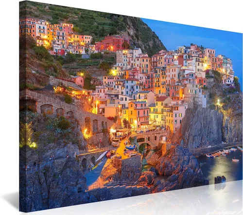 Vista 10 de NAN Wind 3 piezas de lienzo moderno pintura de pared paisaje urbano tradicional puerto mediterráneo mar Cinque Terre Italia costa paisaje impresión