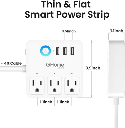 Vista 8 de GHome Smart Regleta protectora contra sobretensiones 10A, enchufe inteligente que funciona con Alexa y Google Home, tomas WiFi 6 en 1 con control