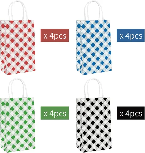 Vista 5 de ECOHOLA Bolsa de papel de 4 colores, 16 bolsas de regalo pequeñas, bolsa de regalo envuelta con asas para cumpleaños, baby showers, manualidades