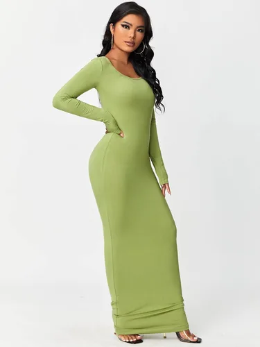 Vista 6 de Floerns Vestido largo de manga larga con cuello redondo para mujer