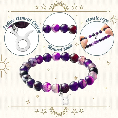 Vista 3 de WATINC Pulseras de constelación del zodiaco Leo Virgo Libra, Sagitario, Escorpio, Capricornio, Acuario, Piscis, Aries, Tauro, Géminis, cáncer