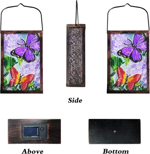 Vista 3 de Linterna solar colgante, decoración al aire libre, luces LED solares de mariposa, lámpara de mesa para patio al aire libre jardín