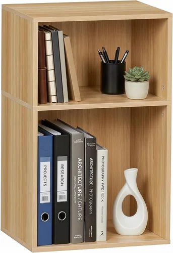 Vista 40 de YAHARBO Estantería de 2 cubos, soporte para tocadiscos negro con almacenamiento de vinilo de hasta 100 álbumes, estante horizontal para libros