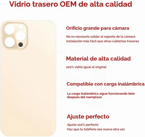 Vista 3 de Reemplazo de cristal trasero OEM para iPhone 12 Pro 6.1 pulgadas con kit de herramientas de reparación (dorado)