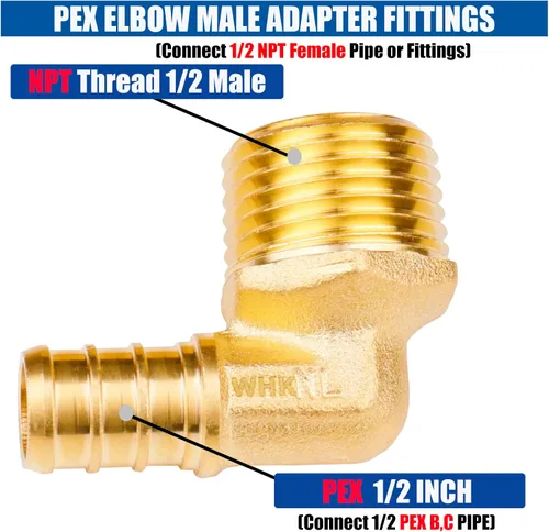 Vista 3 de WHK Paquete de 12 adaptadores de codo PEX de 1/2 pulgada de 1/2 pulgada Pex a macho NPT roscados de 90 grados para conectar tubería Pex B