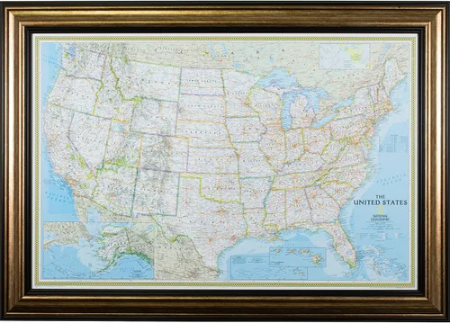 Vista 14 de Craig Frames mapa de viaje clásico de los Estados Unidos, Papel, 24 x 36 pulgadas