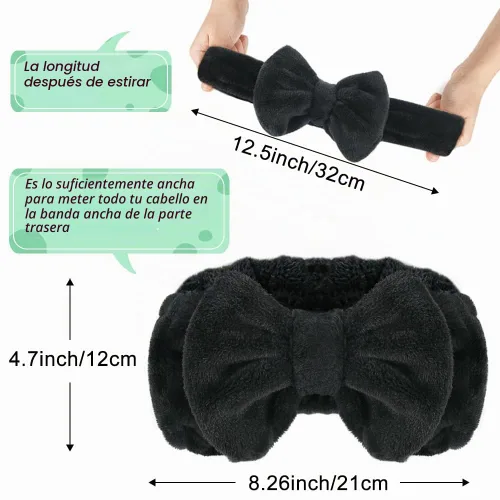 Vista 2 de Shintop Diadema de Spa, Diadema de Maquillaje de Vellón Coral Suave con Lindo Lazo, Banda Elástica para el Cabello para Lavar la Cara, Cuidado