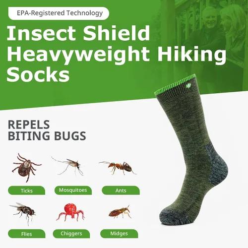 Vista 3 de Insect Shield Heavyweight Hiking Walking Socks, Stretchy and Comfortable Crew Socks with Padding and Tick Protection