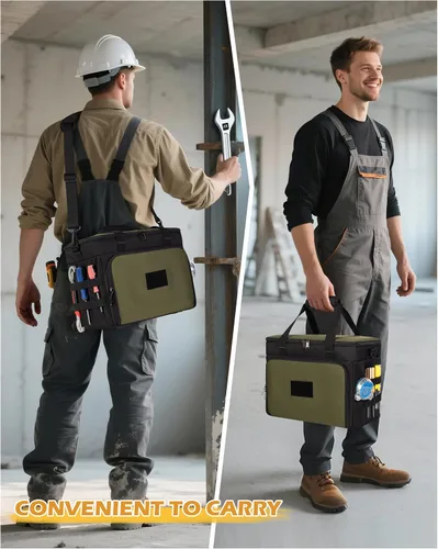 Vista 5 de Marscamd Bolsa de herramientas portátil de 2 capas con 3 estuches removibles transparentes, bolsa de herramientas resistente con cinta Molle