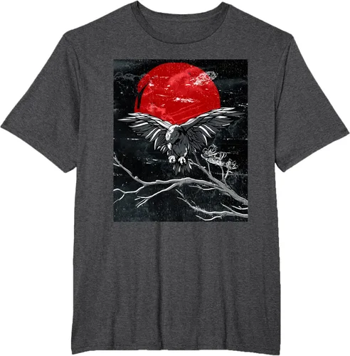 Vista 61 de Red Moon Raven - Camiseta japonesa de cuervo negro, Negro, S