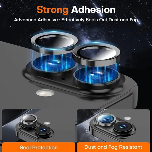 Vista 2 de Protector de lente de cámara para iPhone 17/16/16 Plus, Vidrio templado de metal Cubierta individual de lente de cámara [Anti-caída] Compatible