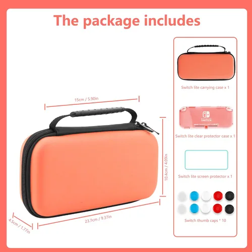 Vista 2 de FANPL Switch Lite Accessories Bundle -Carrying Case for Nintendo Switch Lite ,with 1 Clear Protector Case, 1 Screen Protector and 10 Thumb Grip