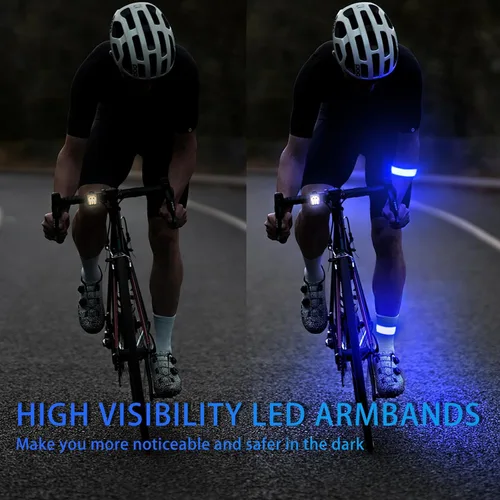 Vista 2 de Paquete de 2 brazaletes LED – Luces de correr recargables con equipo reflectante, luces LED de alta visibilidad