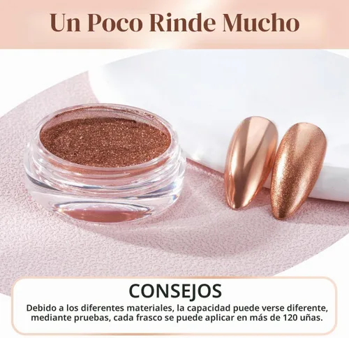 Vista 4 de Pretty Diva Polvo de uñas cromado, polvo de cromo para uñas con efecto espejo de bronce/cobre, polvo cromado metálico con reflejos para arte