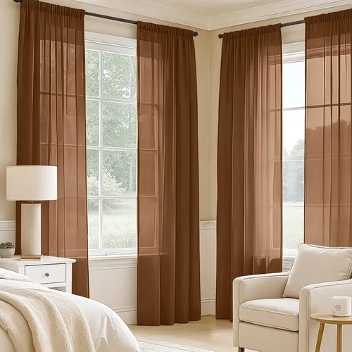 Vista 2 de MIULEE Cortinas traslúcidas marrón oscuro de 96 pulgadas de largo, 4