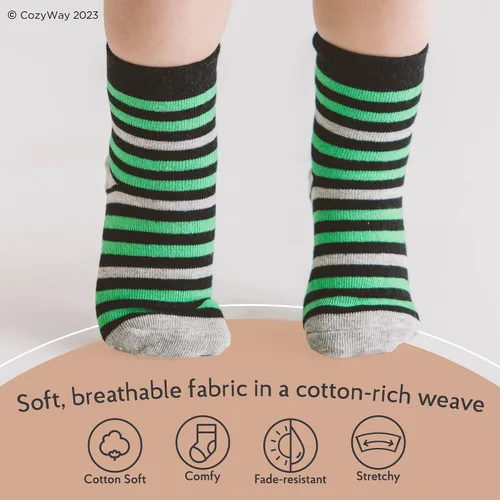 Vista 4 de CozyWay - Medias antideslizantes para niños con agarre, 12 pares de calcetines antideslizantes para niños y niñas de 1 a 9 años, Variados, 3-5T