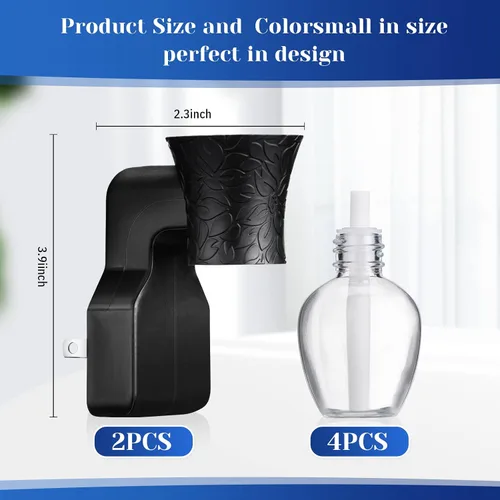 Vista 2 de Difusor enchufable de pared con 4 botellas vacías para esparcir aceites esenciales en el hogar, baño (negro)