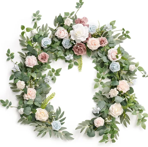 Vista 26 de Ling's moment Dusty Blue Artificial Flower Garland Wedding Arch 6 FT Azul polvoriento y azul marino