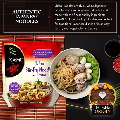 Vista 6 de KA-ME Udon (fideos gruesos japoneses) – Auténtica fibra japonesa – Fideos versátiles a base de trigo para salteados, ensaladas, sopas y más