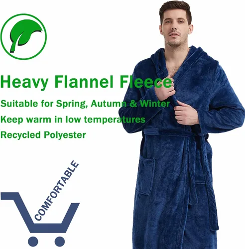 Vista 5 de N&D Eyong Bata de baño de forro polar con capucha y bolsillos para hombre